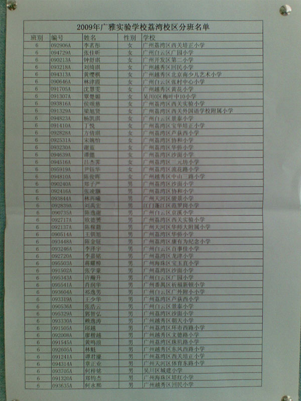 分班名单：广雅中学初一新生分班名单表2