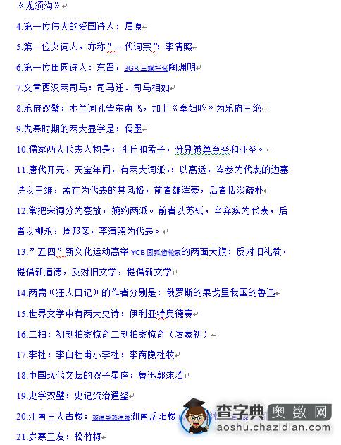 2016上海小升初备考必背的语文课外知识4