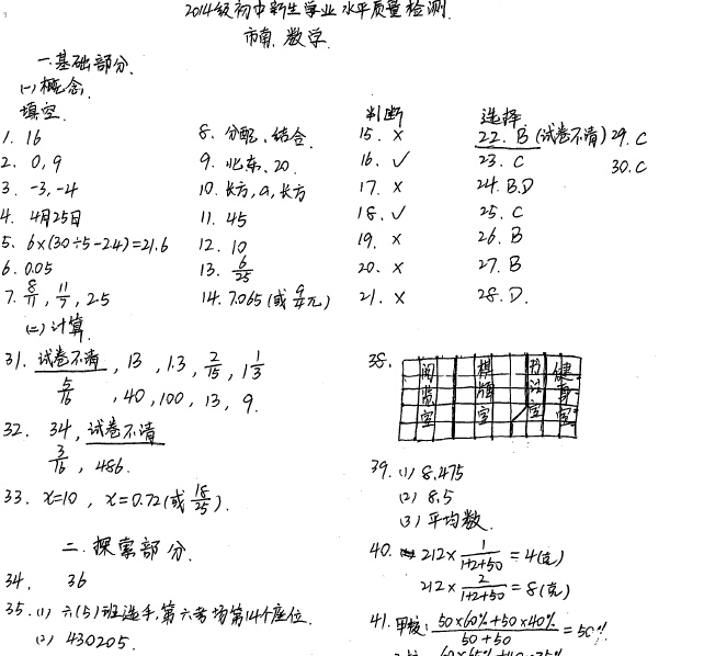 2015小升初分班考试数学试题答案(青岛市南区)1