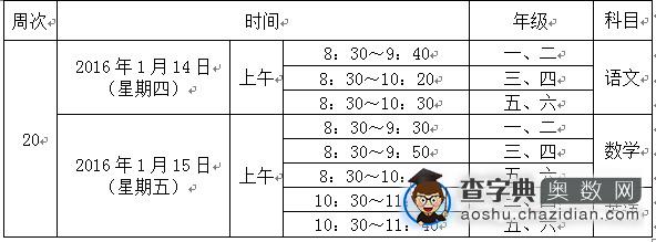 2015-2016学年广州天河区期末考试时间表1