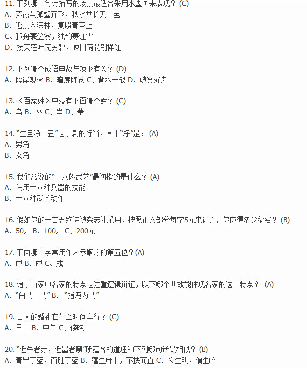 2016重庆小升初备考之国学常识200题及答案2