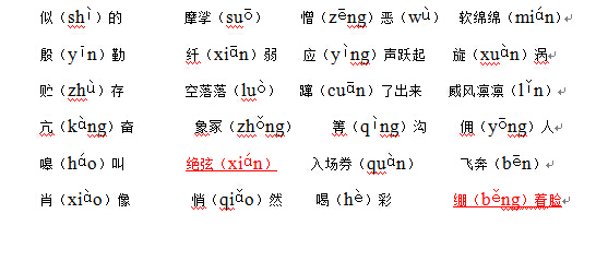 深圳六年级上册期末考试易错字音及答案4