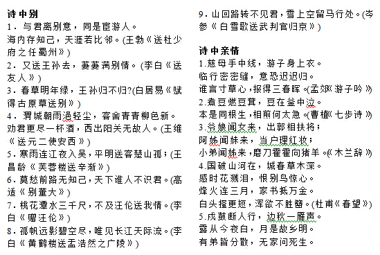 2016小升初语文古诗分类背诵（情感）1